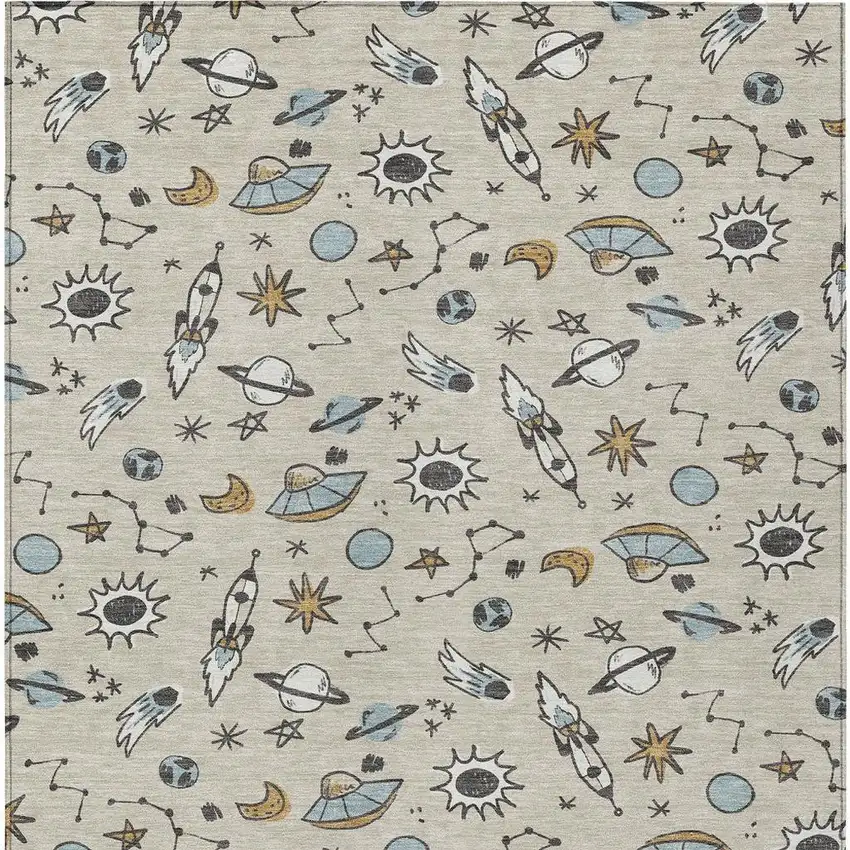 Beige And Gray Animal Print Washable Indoor Outdoor Area Rug Photo 3