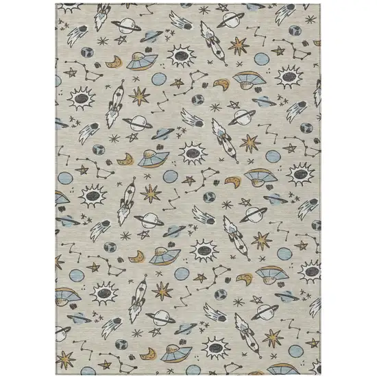Beige And Gray Animal Print Washable Indoor Outdoor Area Rug Photo 1