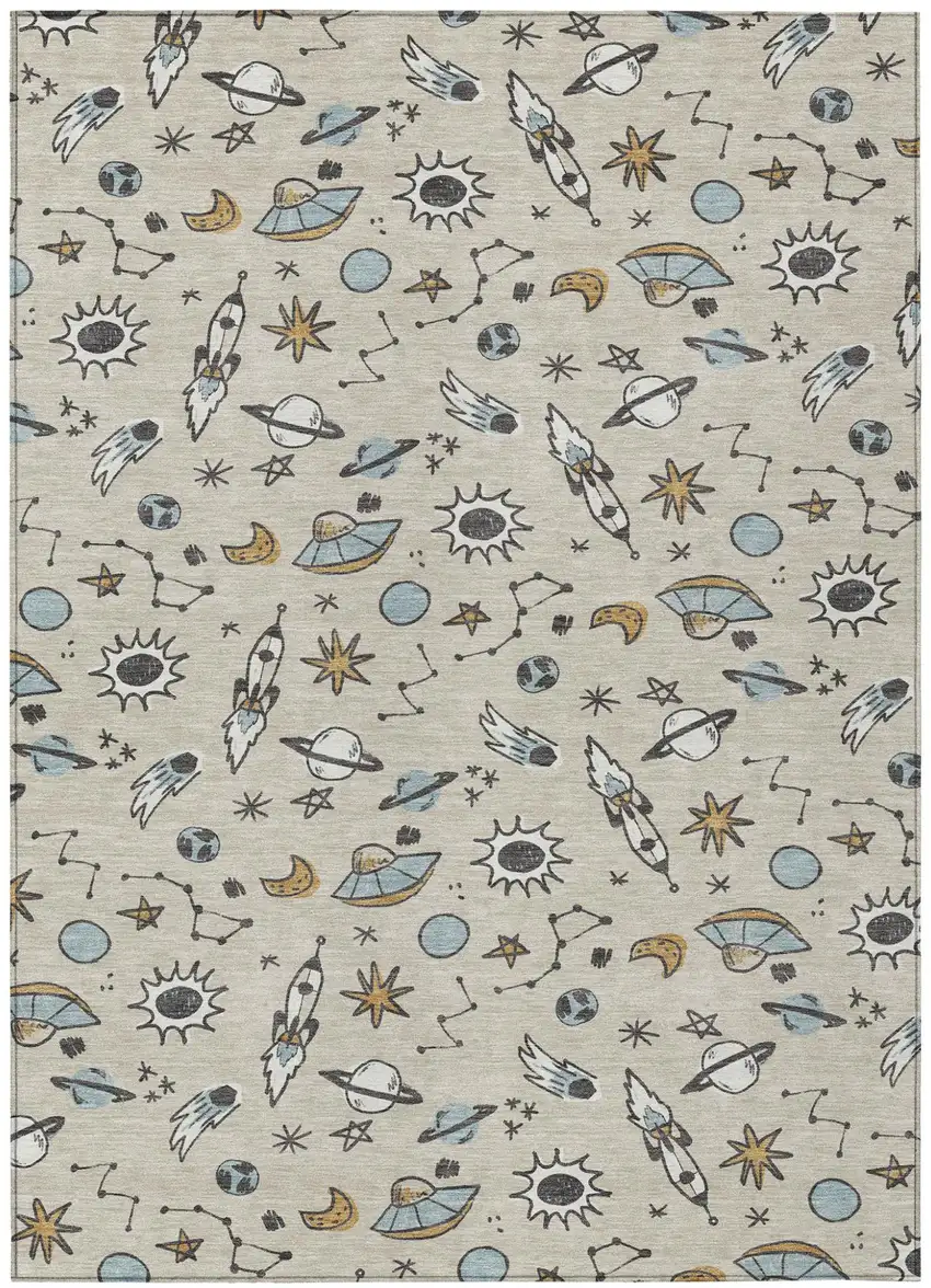 Beige And Gray Animal Print Washable Indoor Outdoor Area Rug Photo 1