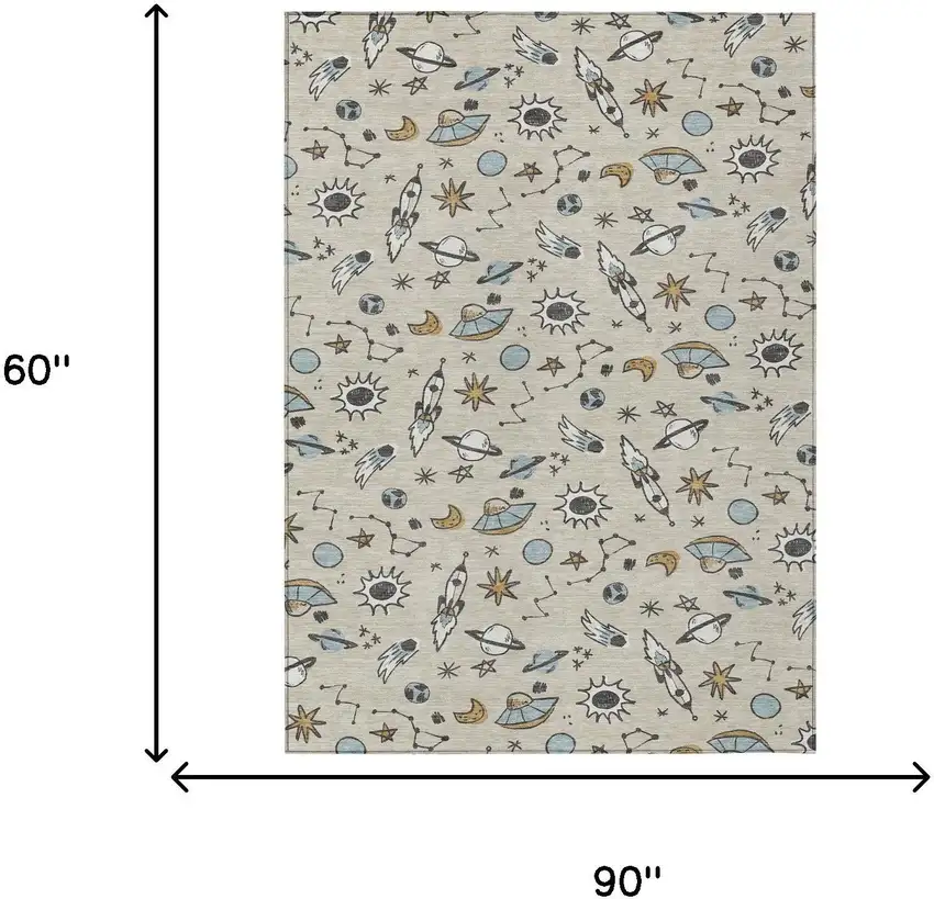 Beige And Gray Animal Print Washable Indoor Outdoor Area Rug Photo 6
