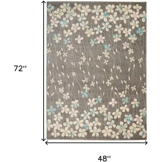 Beige And Gray Botanical Leaves Area Rug Photo 3