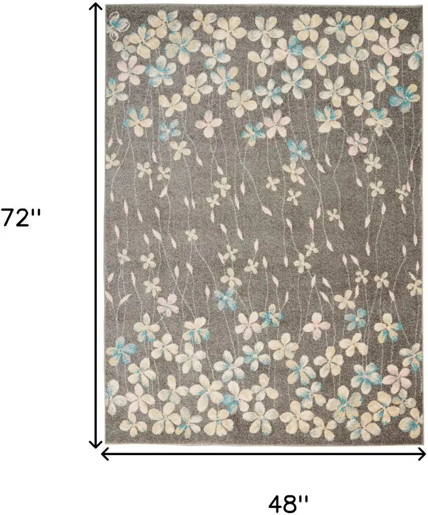 Beige And Gray Botanical Leaves Area Rug Photo 3