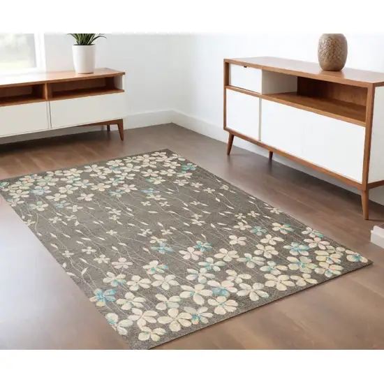 Beige And Gray Botanical Leaves Area Rug Photo 1
