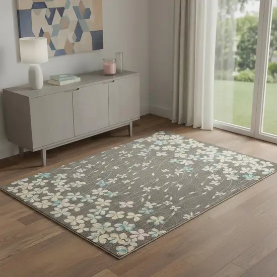 Beige And Gray Botanical Leaves Area Rug Photo 1