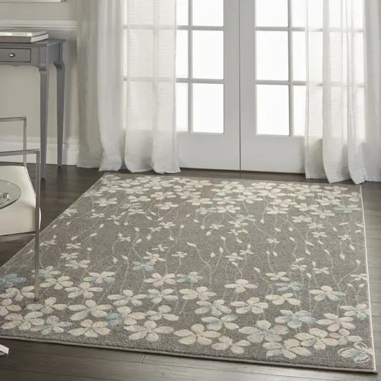 Beige And Gray Botanical Leaves Area Rug Photo 4