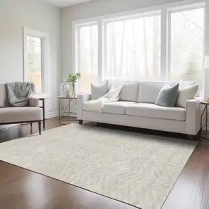 Photo of Beige And Gray Chevron Washable Indoor Outdoor Area Rug
