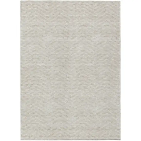 Beige And Gray Chevron Washable Indoor Outdoor Area Rug Photo 2
