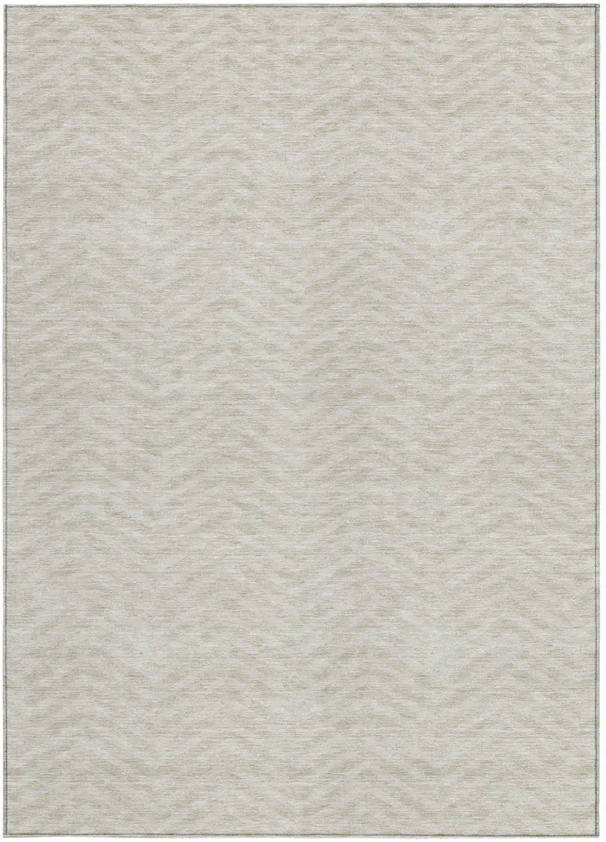 Beige And Gray Chevron Washable Indoor Outdoor Area Rug Photo 6