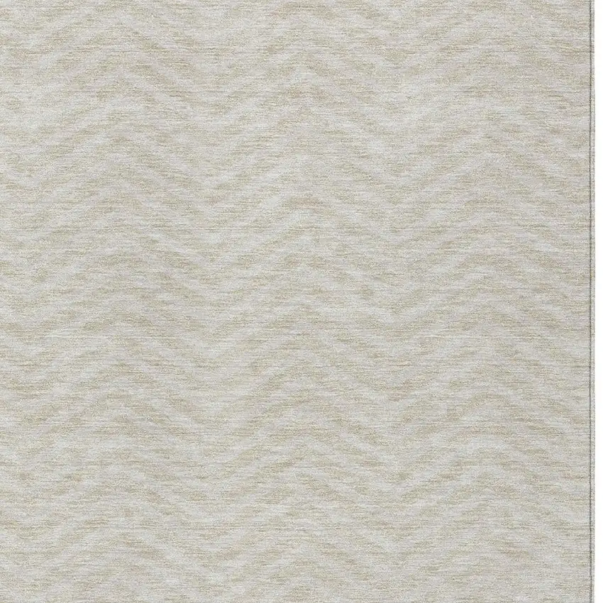 Beige And Gray Chevron Washable Indoor Outdoor Area Rug Photo 5