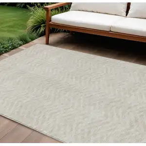 Photo of Beige And Gray Chevron Washable Indoor Outdoor Area Rug