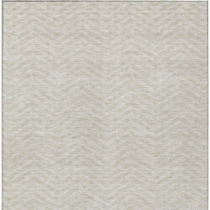Beige And Gray Chevron Washable Indoor Outdoor Area Rug Photo 6