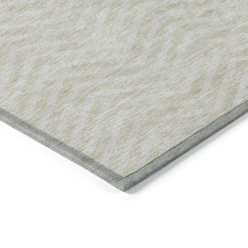 Beige And Gray Chevron Washable Indoor Outdoor Area Rug Photo 4