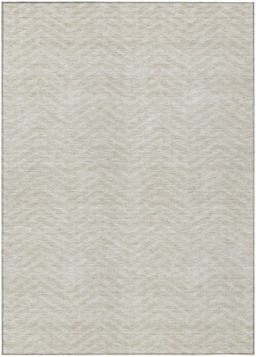 Beige And Gray Chevron Washable Indoor Outdoor Area Rug Photo 2