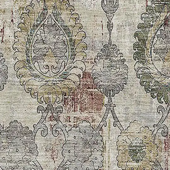 Beige And Gray Damask Washable Area Rug With UV Protection Photo 3