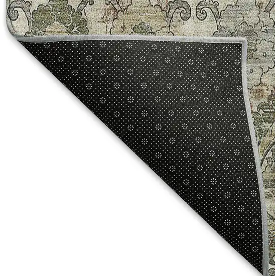 Beige And Gray Damask Washable Area Rug With UV Protection Photo 7