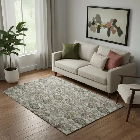 Beige And Gray Damask Washable Area Rug With UV Protection Photo 1