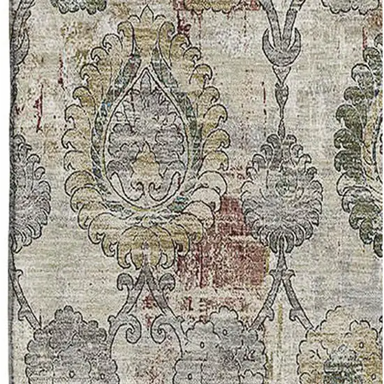 Beige And Gray Damask Washable Area Rug With UV Protection Photo 3