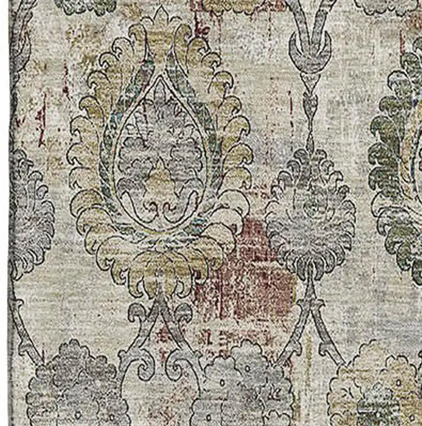 Beige And Gray Damask Washable Area Rug With UV Protection Photo 3