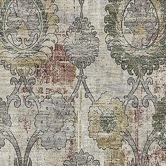 Beige And Gray Damask Washable Area Rug With UV Protection Photo 3