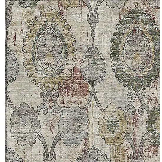 Beige And Gray Damask Washable Area Rug With UV Protection Photo 3
