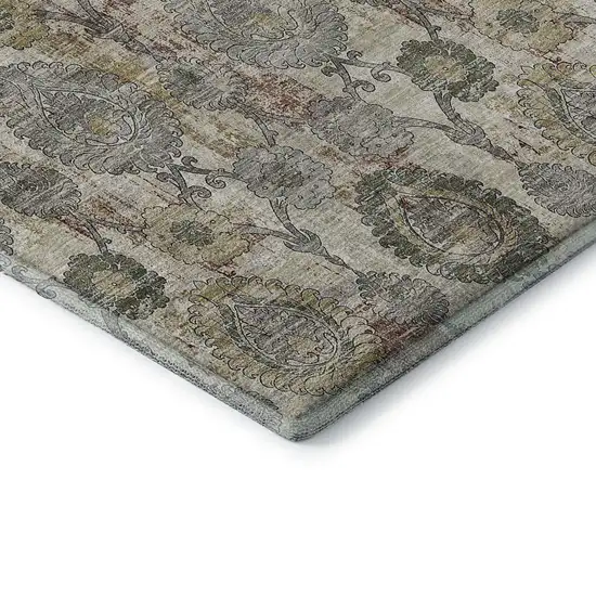 Beige And Gray Damask Washable Area Rug With UV Protection Photo 8