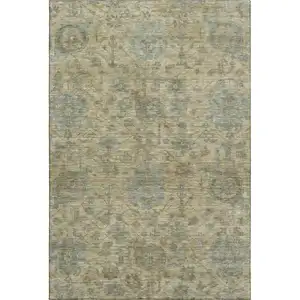 Photo of Beige And Gray Damask Washable Area Rug With UV Protection