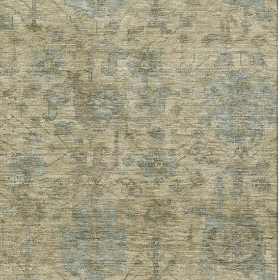 Beige And Gray Damask Washable Area Rug With UV Protection Photo 2