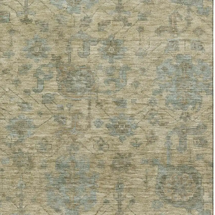 Beige And Gray Damask Washable Area Rug With UV Protection Photo 2