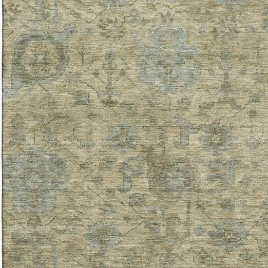 Beige And Gray Damask Washable Area Rug With UV Protection Photo 2