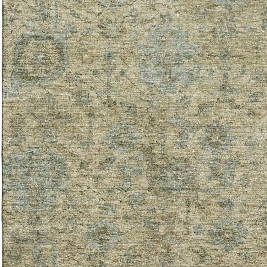 Beige And Gray Damask Washable Area Rug With UV Protection Photo 2