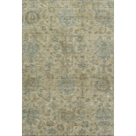 Beige And Gray Damask Washable Area Rug With UV Protection Photo 1