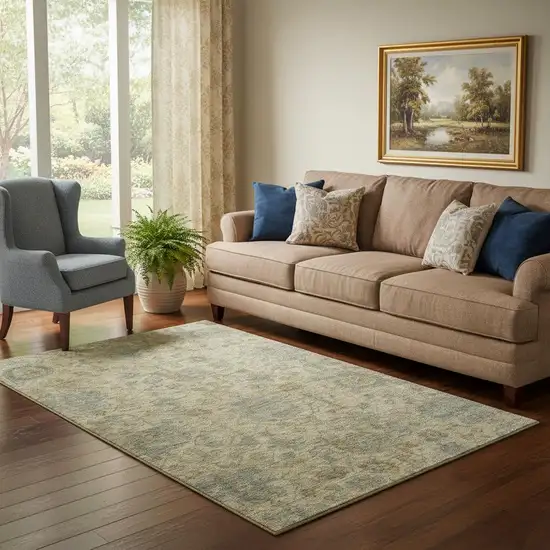 Beige And Gray Damask Washable Area Rug With UV Protection Photo 2