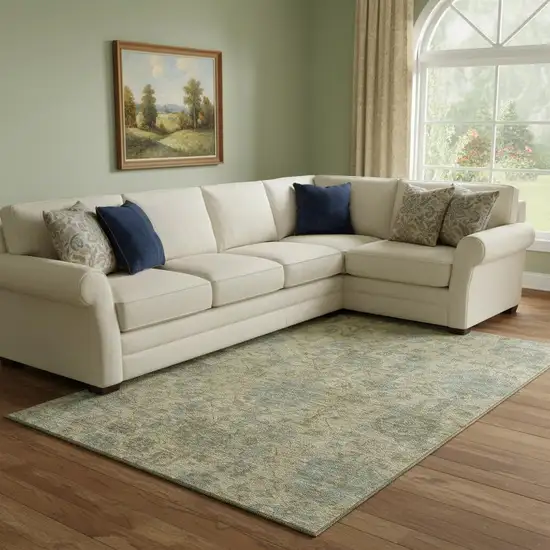 Beige And Gray Damask Washable Area Rug With UV Protection Photo 2