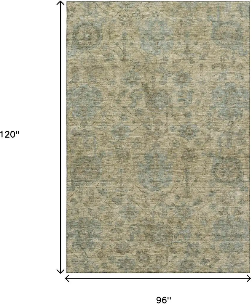 Beige And Gray Damask Washable Area Rug With UV Protection Photo 6