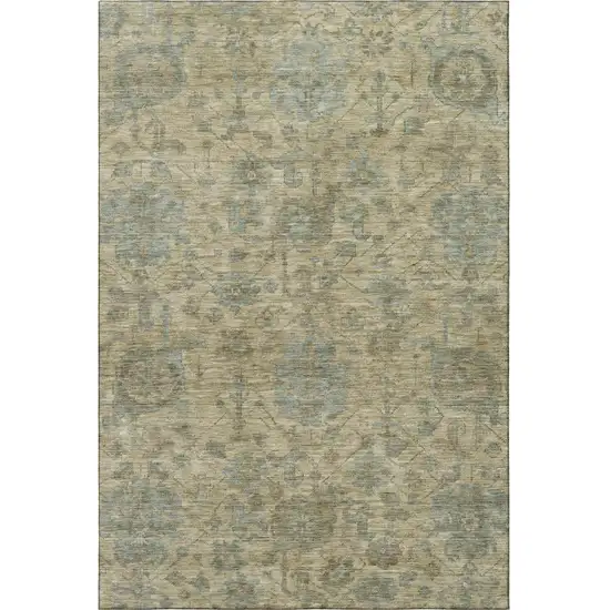Beige And Gray Damask Washable Area Rug With UV Protection Photo 3