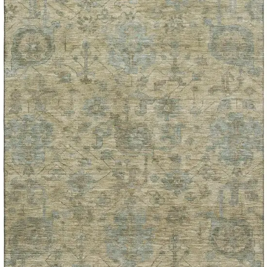 Beige And Gray Damask Washable Area Rug With UV Protection Photo 2