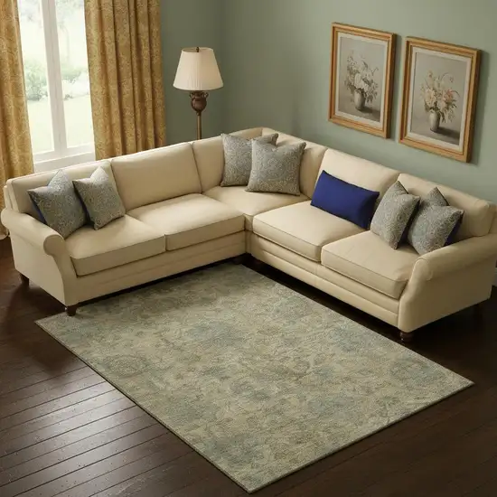 Beige And Gray Damask Washable Area Rug With UV Protection Photo 2