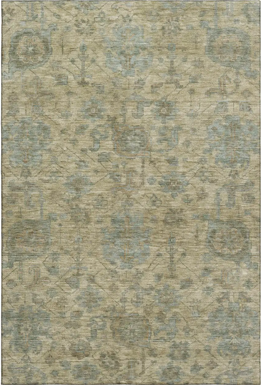 Beige And Gray Damask Washable Area Rug With UV Protection Photo 1