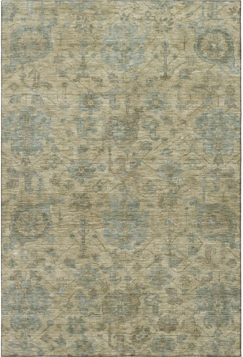 Beige And Gray Damask Washable Area Rug With UV Protection Photo 2