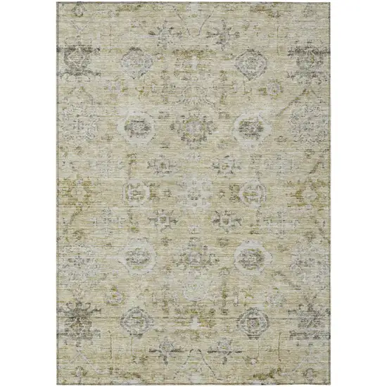 Beige And Gray Damask Washable Indoor Outdoor Area Rug Photo 2