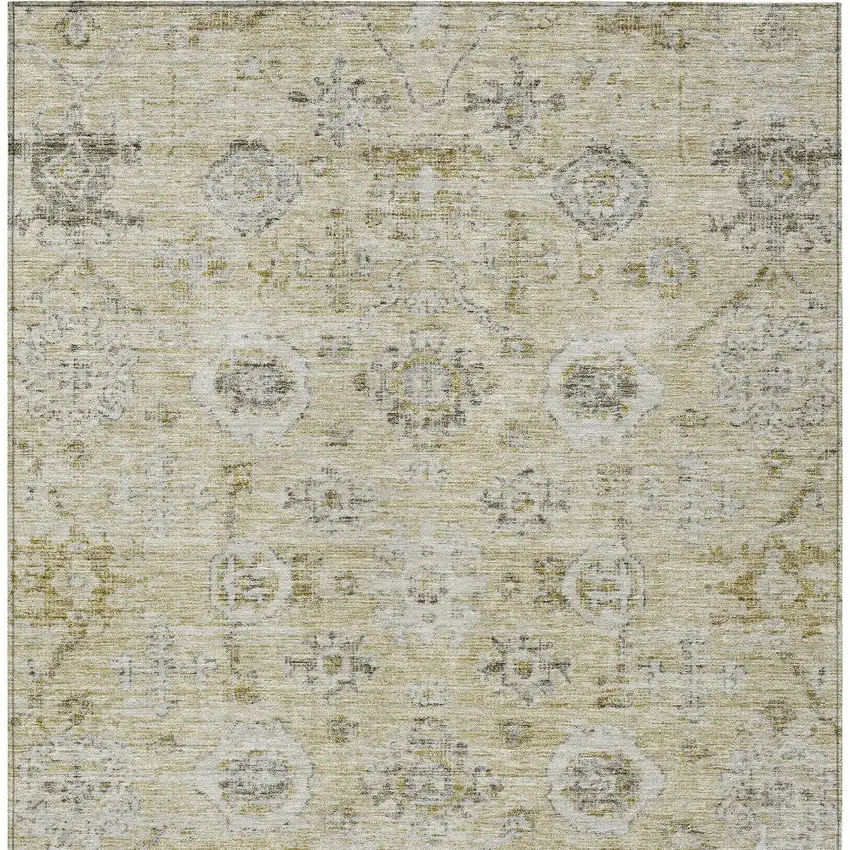 Beige And Gray Damask Washable Indoor Outdoor Area Rug Photo 6