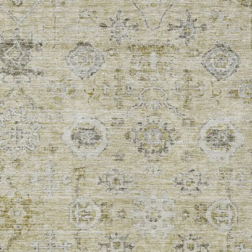Beige And Gray Damask Washable Indoor Outdoor Area Rug Photo 5