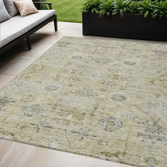 Beige And Gray Damask Washable Indoor Outdoor Area Rug Photo 1