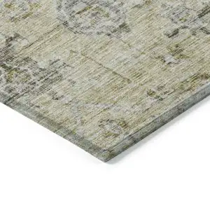 Photo of Beige And Gray Damask Washable Indoor Outdoor Area Rug