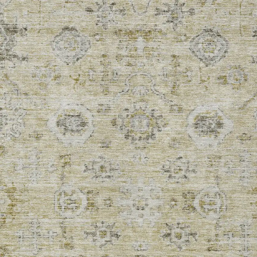Beige And Gray Damask Washable Indoor Outdoor Area Rug Photo 5