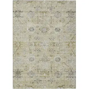 Photo of Beige And Gray Damask Washable Indoor Outdoor Area Rug