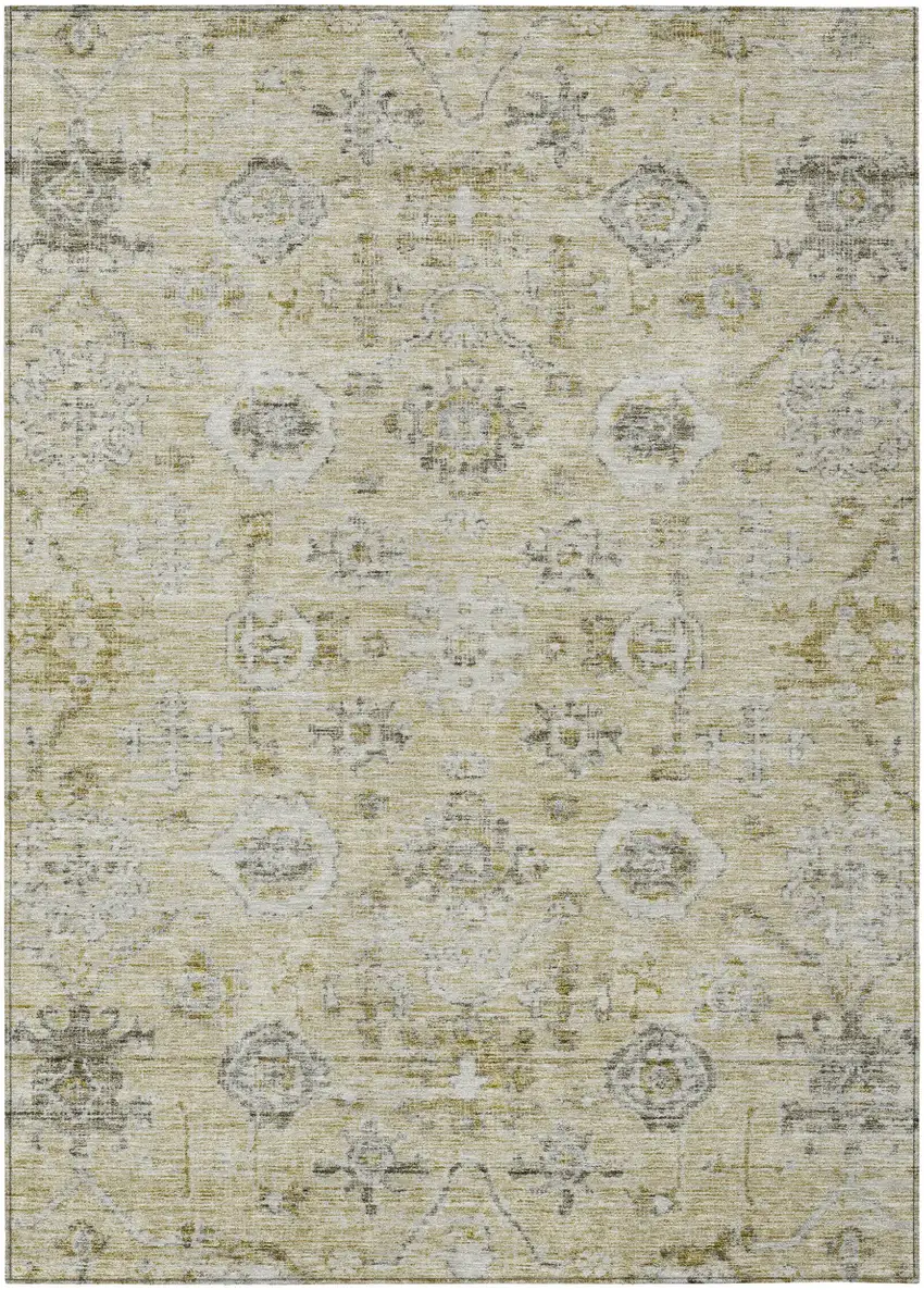 Beige And Gray Damask Washable Indoor Outdoor Area Rug Photo 2