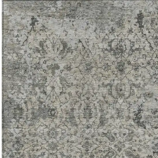 Beige And Gray Damask Washable Indoor Outdoor Area Rug Photo 3