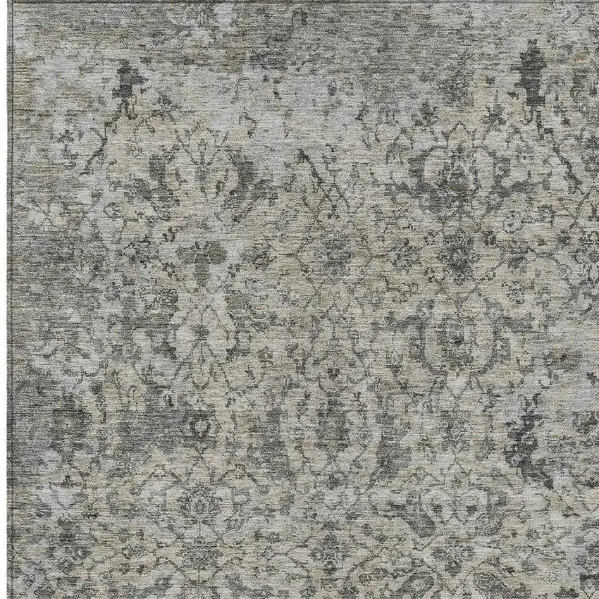 Beige And Gray Damask Washable Indoor Outdoor Area Rug Photo 3