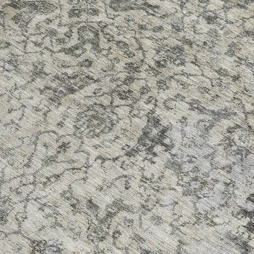 Beige And Gray Damask Washable Indoor Outdoor Area Rug Photo 2